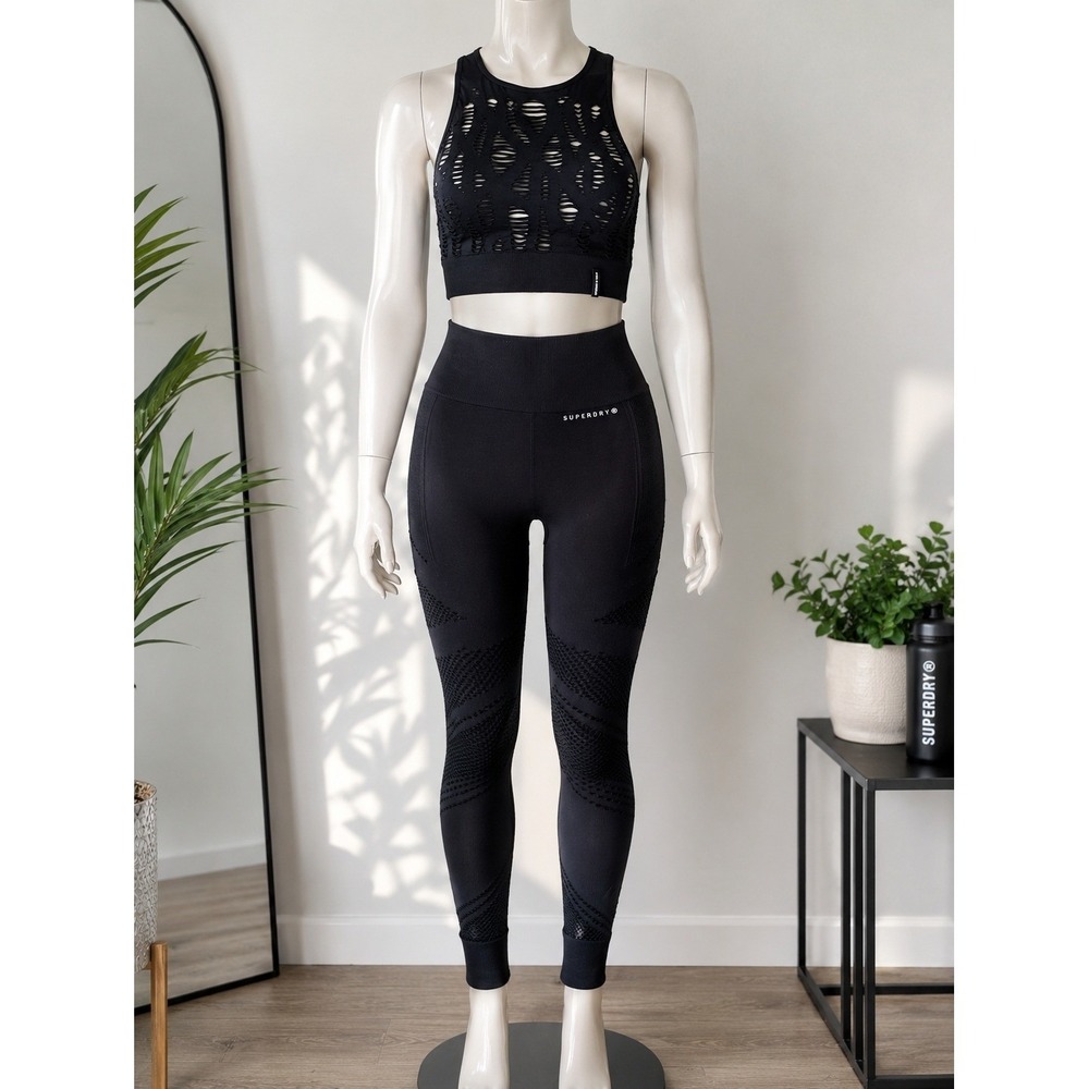 Superdry Black Seamless Activewear Set Bundle | Leggings size 6 & Bra size 8